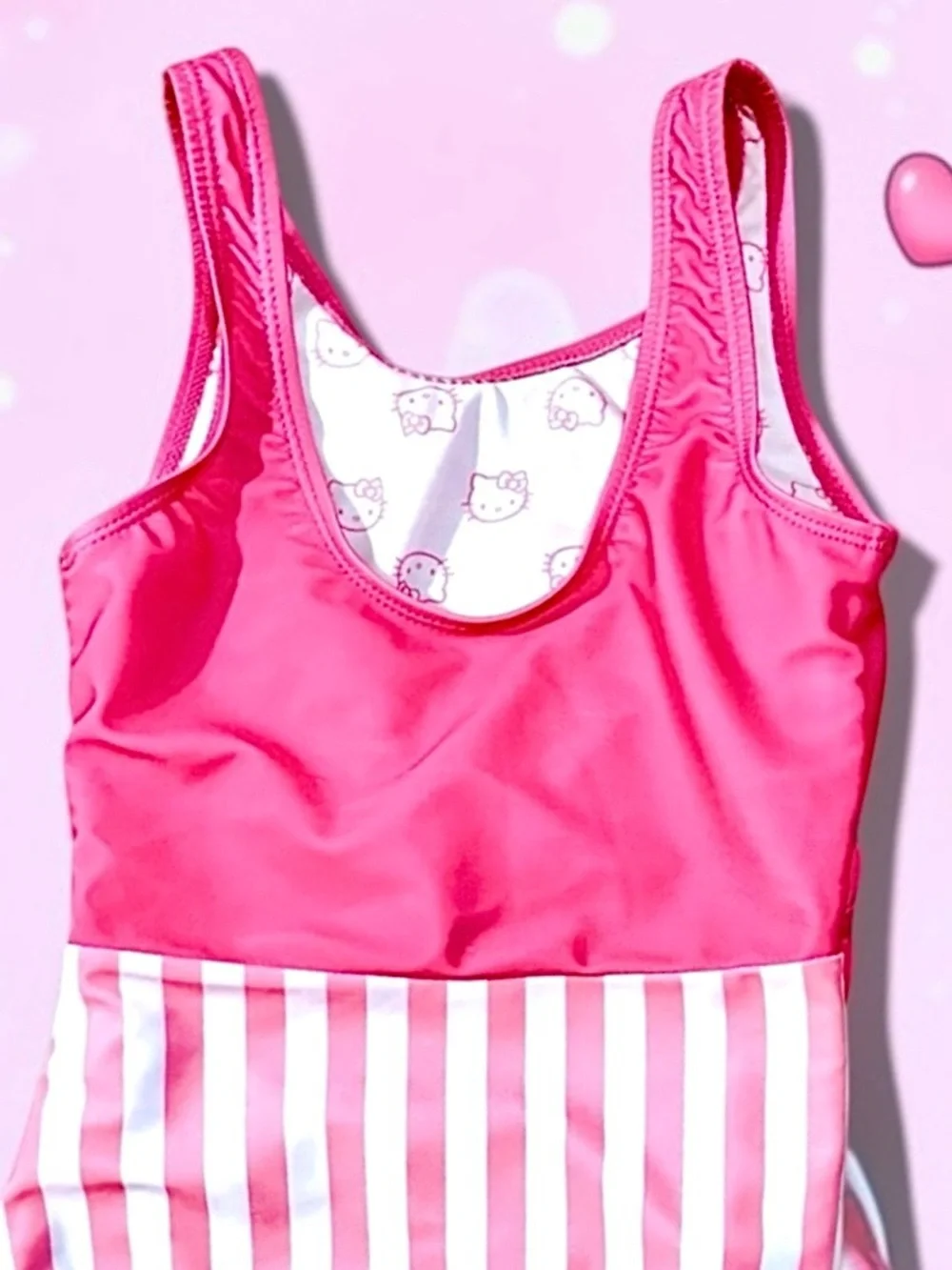 Hello Kitty by Sanrio Girls Swimsuit Pink Striped One‑Piece S 6/6X EUC